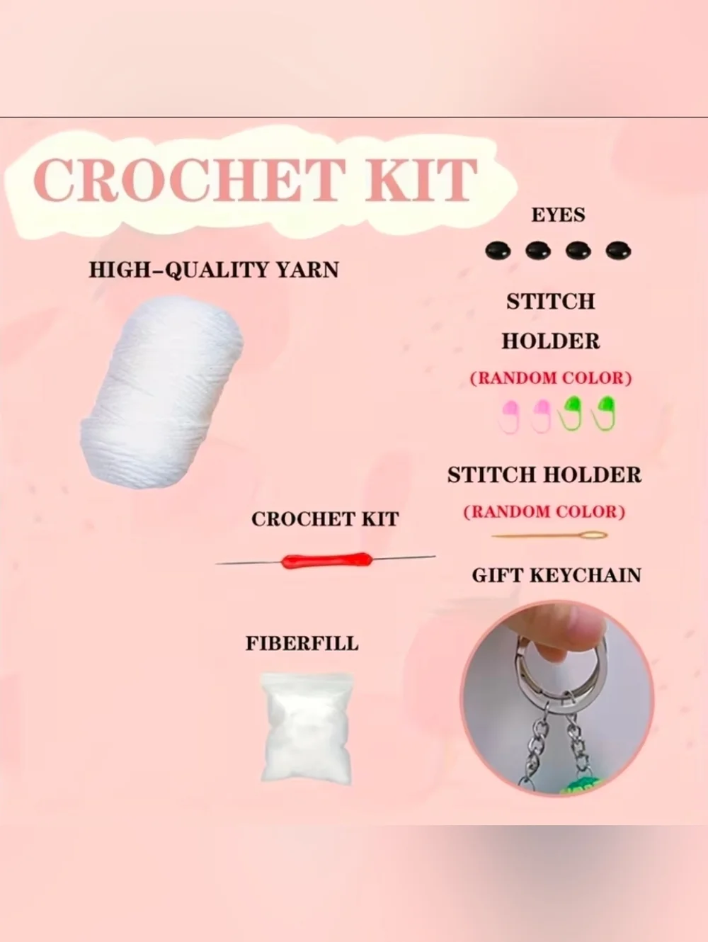 DIY White Poodle Dog Keychain Crochet For Beginners Kit All Tools Included New